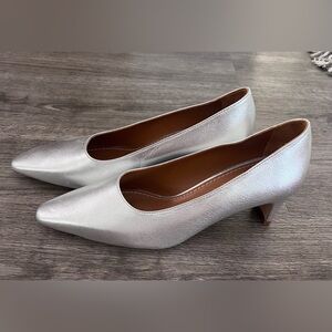 STAUD Silver Leather Low Heel Pumps
